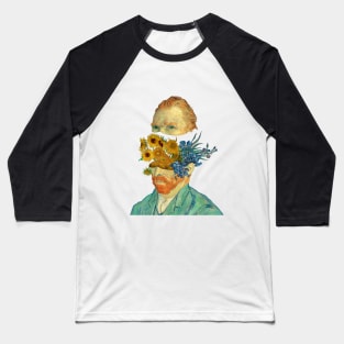 Surreal Van Gogh head with Sunflowers and Irises Baseball T-Shirt